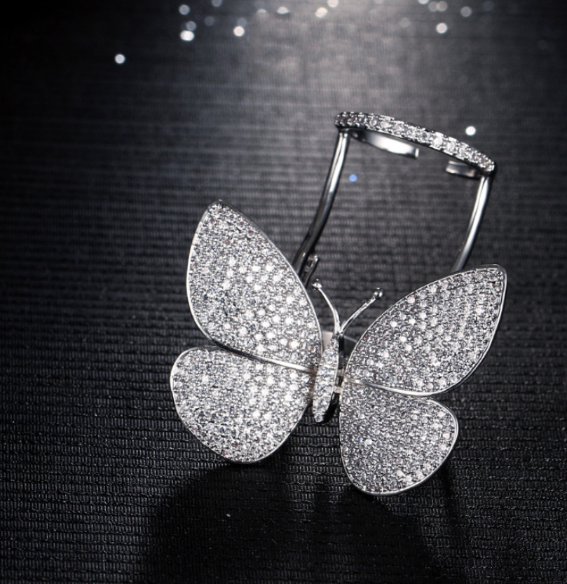 Choucong Sparkling Luxury Jewelry Internet celebrity 925 Sterling Silver Pave Full White Sapphire CZ Diamond Butterfly wings Women Ring Gift