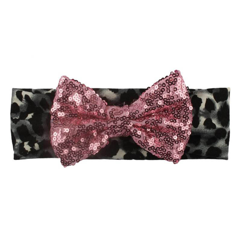 Girl Leopard Headband with sequin bow Infant Baby Girl Fashion hairband casual photo prop 8Colors choose