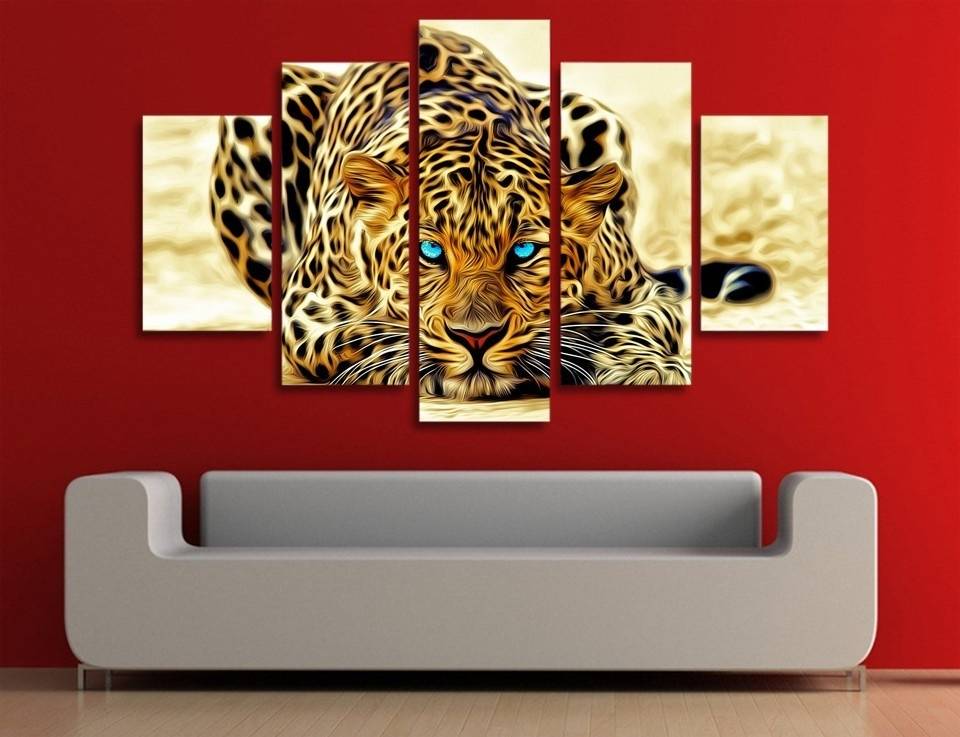 5pcs/set Unframed Leopard Gaining Momentum Oil Painting On Canvas Wall Art Picture For Home Decoration