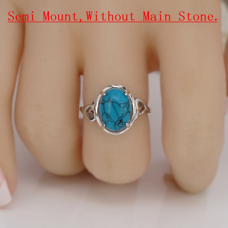 925 Sterling Silver Women Engagement Wedding Ring 9x12mm Oval Cabochon Semi Mount Ring fit Amber Turquoise Agate Garnet Setting
