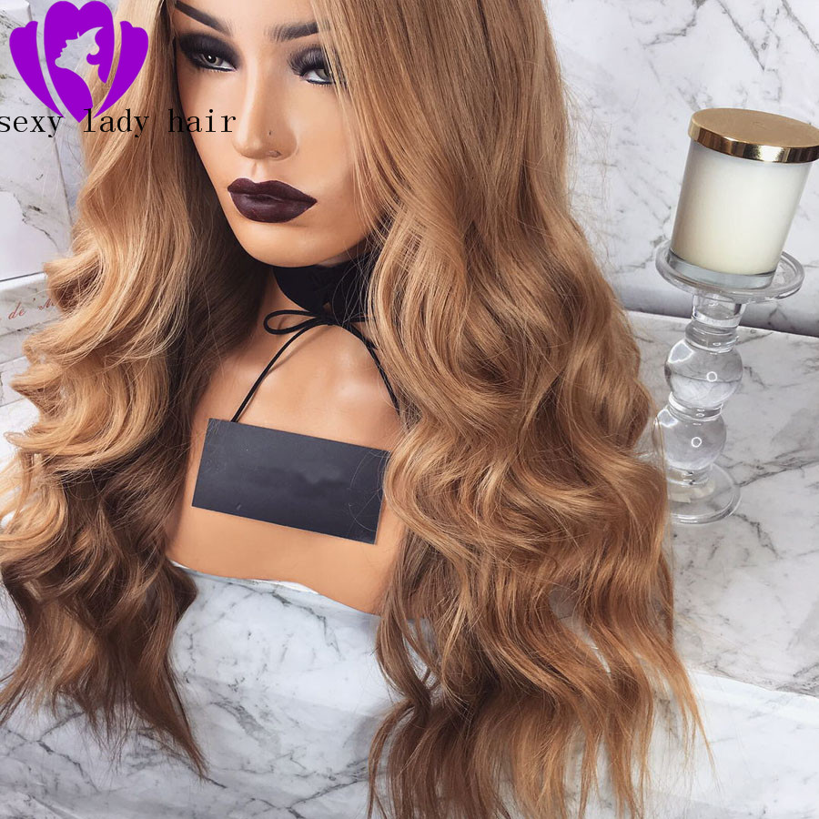 Free shipping silation Human Wigs Brown synthetic Front Pre Plucked With Baby Hair Body Wave 360 Lace Frontal Wig For Women