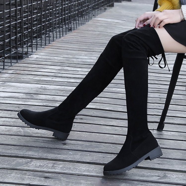 Hot Sale-r The Knee snow Boots women Lace Up low Heels dress Thigh High Boots shoes Winter women Boots mujer &581