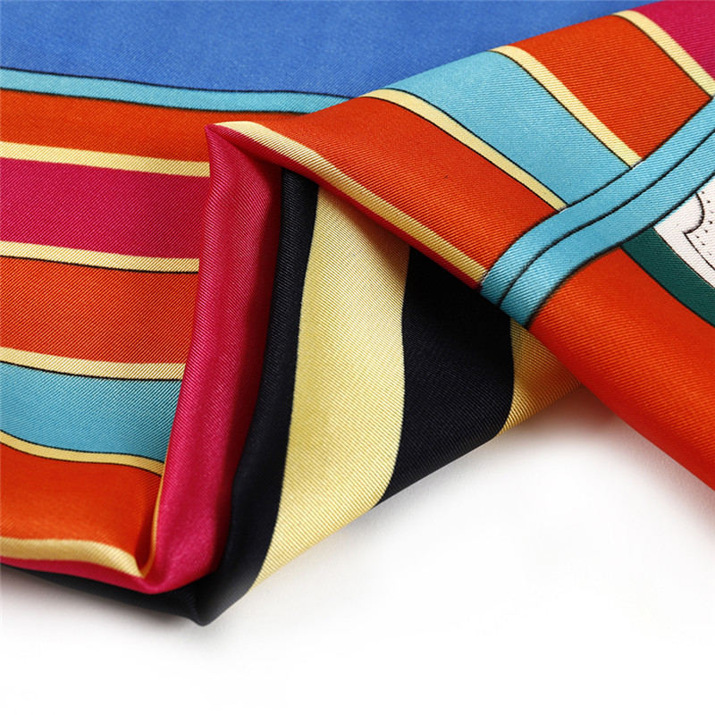 Square Scarves Spain Echarpes Foulards Femme Silk Scarf Women Horse Plaid Print Manual Hand Wrap Bandana Small Hijab 90