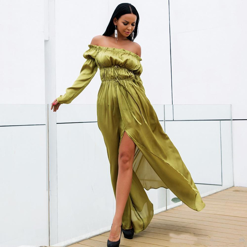 New Side Split Prom Dresses Long Sleeves Ruched Bateau Neck Evening Gowns A Line Party Dress