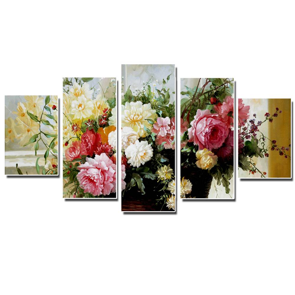 5pcs Oil Painting Colorful Flowers Modular Canvas Picture Wall Poster Home Decoration Print on Canvas for Wall Decor (No Frame)