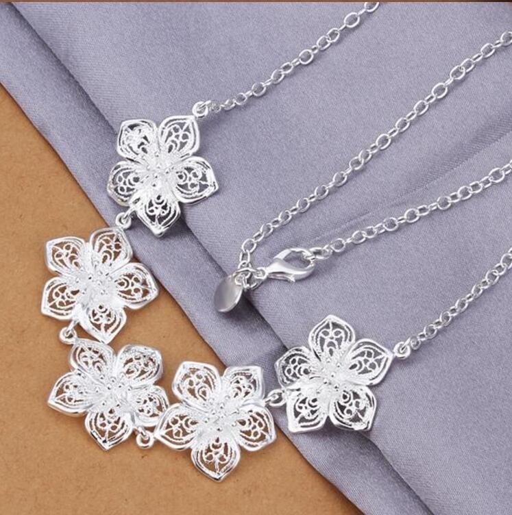 High grade 925 sterling silver Flower necklace bracelet piece jewelry sets DFMSS452 brand new Factory direct sale wedding 925 silver