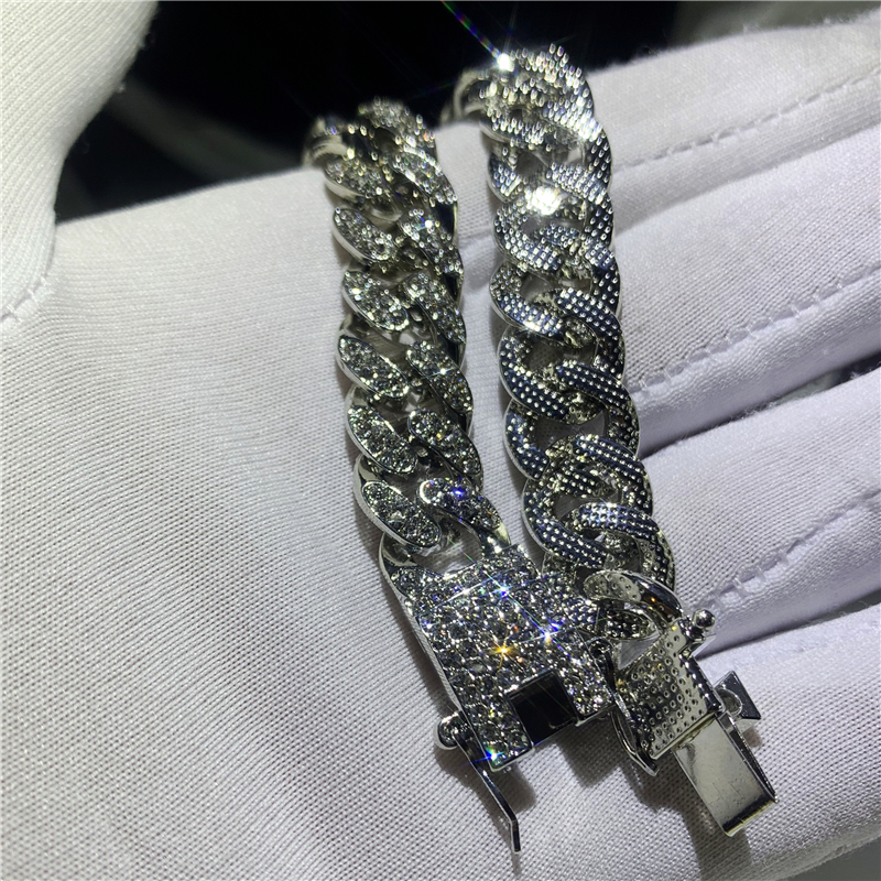 Vecalon Mens Fashion Iced Out Fashion Bracelets High Quality Gold Cuban Link Chain Miami Bracelet Hip Hop Jewelry