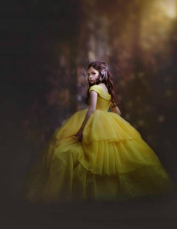 Princess Yellow Garden Flowers Girls Dresses Ball Gown Lace Chiffon Teens Pageant Dress Kids Formal Party Prom Gowns Robes De Fête