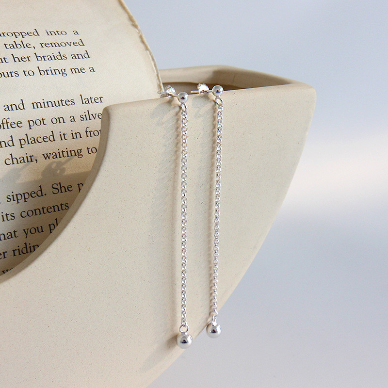 New Authentic 925 Sterling Silver Long Chain Dangle Earrings Simple Beads Tassel Pure Silver Earring Female Student Gifts