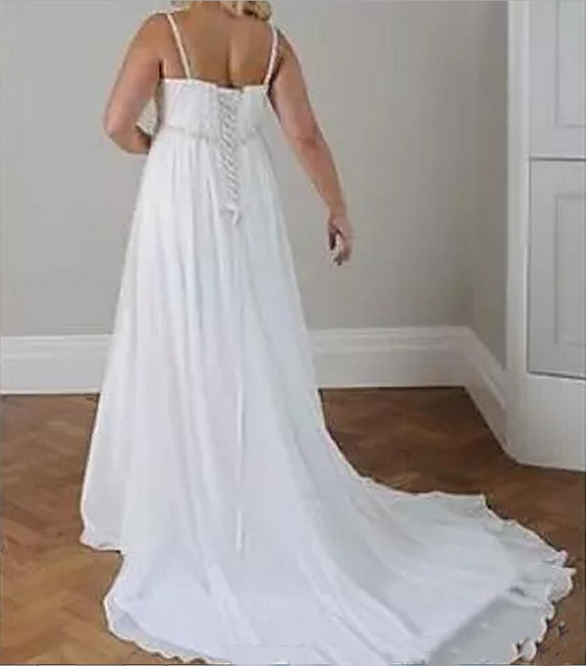 Crystals Plus Size Beach Wedding Dresses Corset Back Spaghetti Straps Chiffon Floor Length Empire Waist Elegant Bridal Gowns Sleeveless 0521