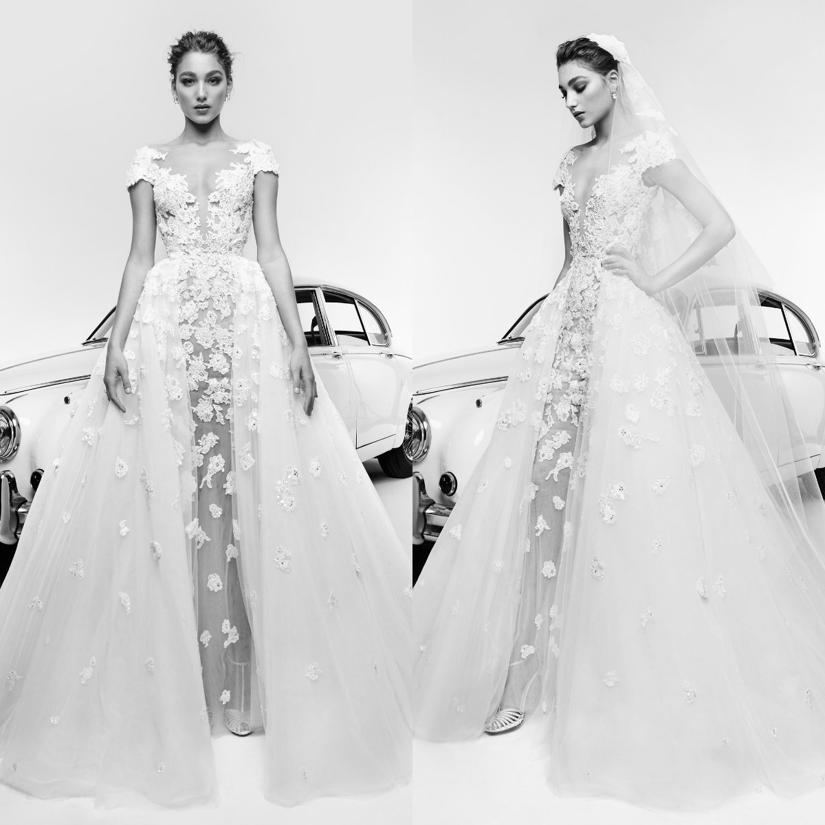 Adam Zohar 2019 Wedding Dresses Pure White Short Sleeves Lace Appliqued Plus Size Wedding Dress Bridal Gowns with Detachable Train Vestidos