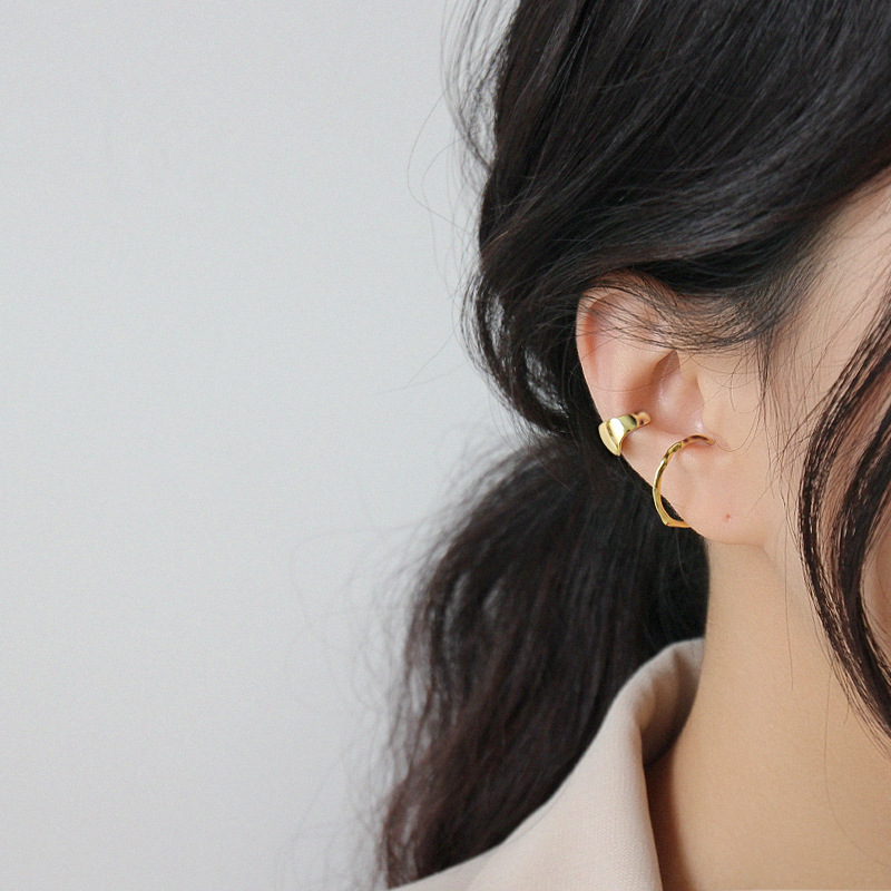 Hot personalized 925 sterling silver jewelry Korean brand hand-made designer basic minimaist thick ear cuff no piercing earrings