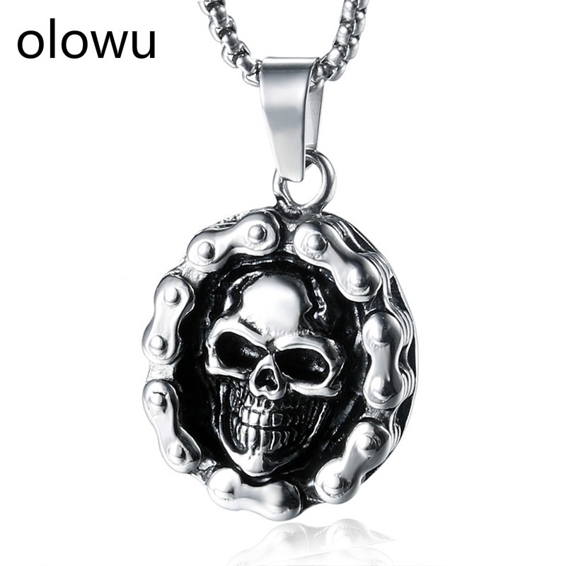 olowu Virtus Mors Stainless Steel Skull Necklace Men's Biker Gothic Bicycle Chain with Skull Pendant Necklaces Costume Jewelry
olowu Virtus Mors Stainless Steel Skull Necklace Men's Biker Gothic Bicycle Chain with Skull Pendant Necklaces Costume Jewelry