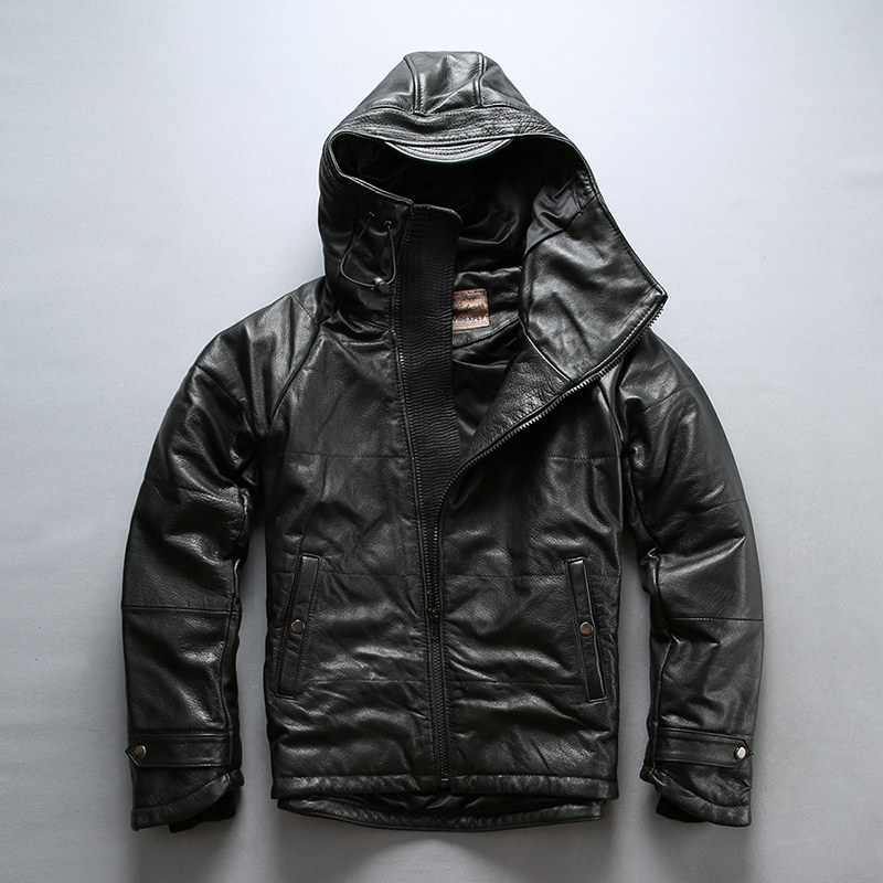 men's genuine cow leather jacket warm 80% duck feather down hooded jacket thick cowhide brand autumn winter coat large size 4XL, Black
men's genuine cow leather jacket warm 80% duck feather down hooded jacket thick cowhide brand autumn winter coat large size 4XL, Black