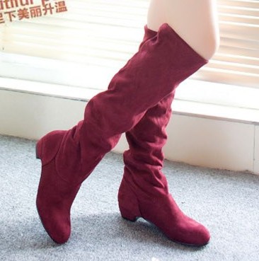 Hot Sale-Wholesale-Women Boots 2016 Autumn Winter Ladies Fashion Flat Bottom Boots Shoes Over The Knee Thigh High Suede Long Boots Brand