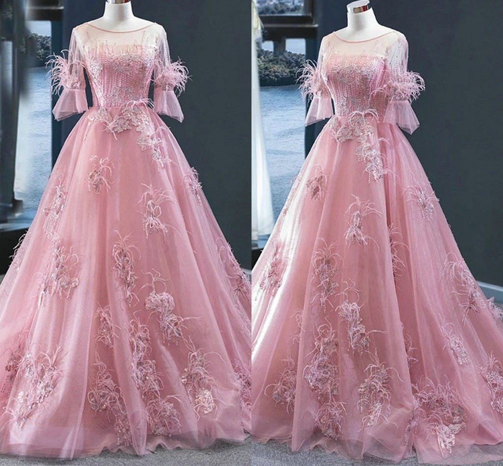 2020 Poet Short Sleeves Evening Prom Dresses Feathers Beading Embroidery Bateau Lace-up Quinceanera Dress Ball Bridal Gowns Vestido De Novia, Pink
2020 Poet Short Sleeves Evening Prom Dresses Feathers Beading Embroidery Bateau Lace-up Quinceanera Dress Ball Bridal Gowns Vestido De Novia, Pink