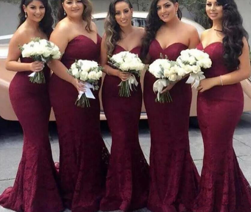 Elegant Burgundy Sweetheart Lace Mermaid Cheap Long Bridesmaid Dresses 2019 Wine Maid of Honor Wedding Guest Dress Prom Party Gowns
Elegant Burgundy Sweetheart Lace Mermaid Cheap Long Bridesmaid Dresses 2019 Wine Maid of Honor Wedding Guest Dress Prom Party Gowns