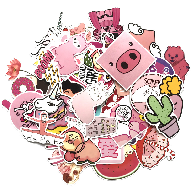 50pcs/lot Girl Cute Lovely Laptop Stickers Pink Decorative-Sticker For Phone Cars Guitar Skateboard Snowboard Bicycle Decals