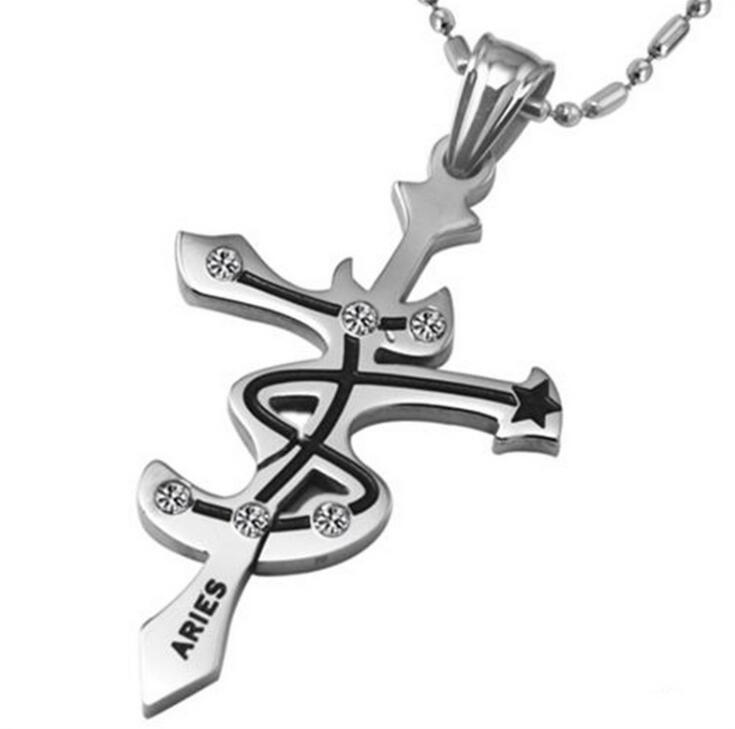 Men and women twelve constellation necklace cross personality titanium steel pendant DJN38 mix order Pendant Necklaces jewelry