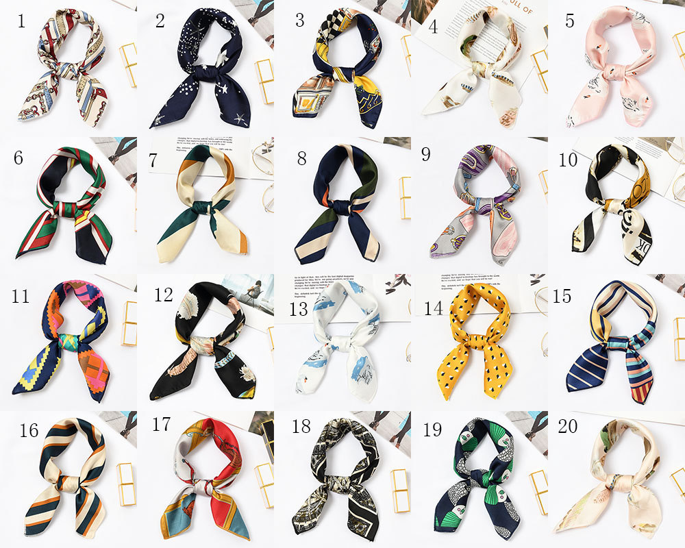 New Elegant Women Square Silk Head Neck Satin Scarf Skinny Retro Hair Tie Band Small Fashion Square Scarf 40 colors A001