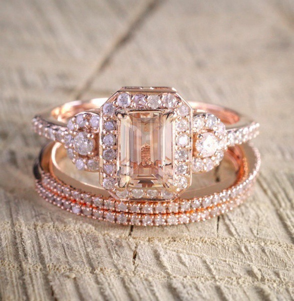 

Plating 18k Rose Gold Set Ring Women's Popular Micro Insert Engagement Ring Ornaments