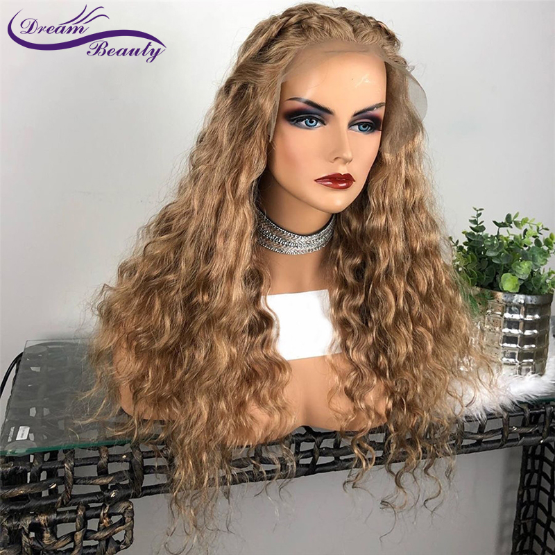 New blonde brazilian Lace Front Wigs With Baby Hair long water wave synthetic Wigs heat resistant for black women