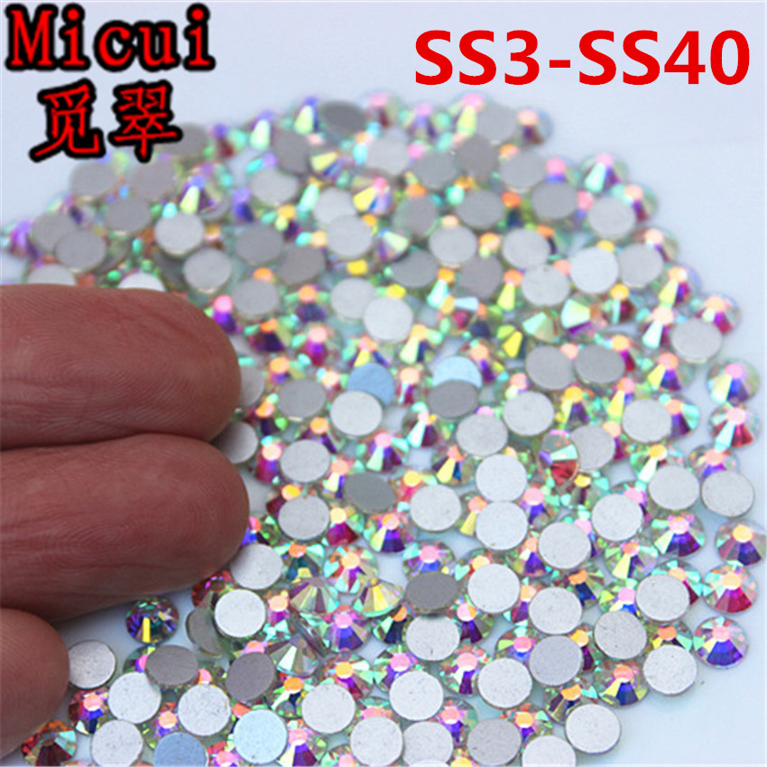 

Micui SS3-SS40 AB Glitter Rhinestones Glass crystal Flat Back Round Nail Art Stones Non Hotfix Strass Crystals for DIY ZZ994