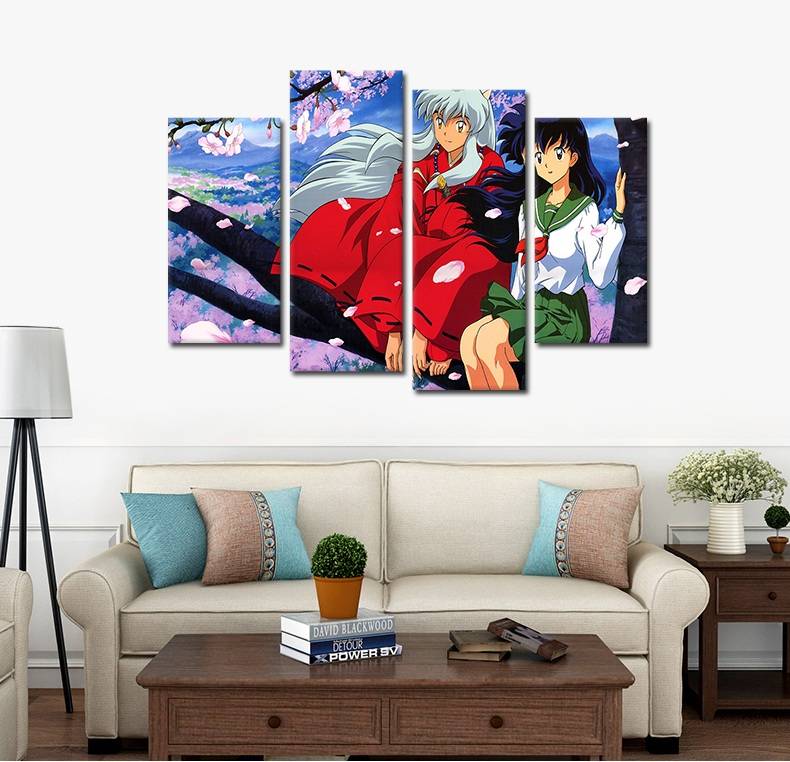 4pcs/set Unframed Inuyasha and Kagome Anime Poster Print On Canvas Wall Art Picture For Home and Living Room Decor