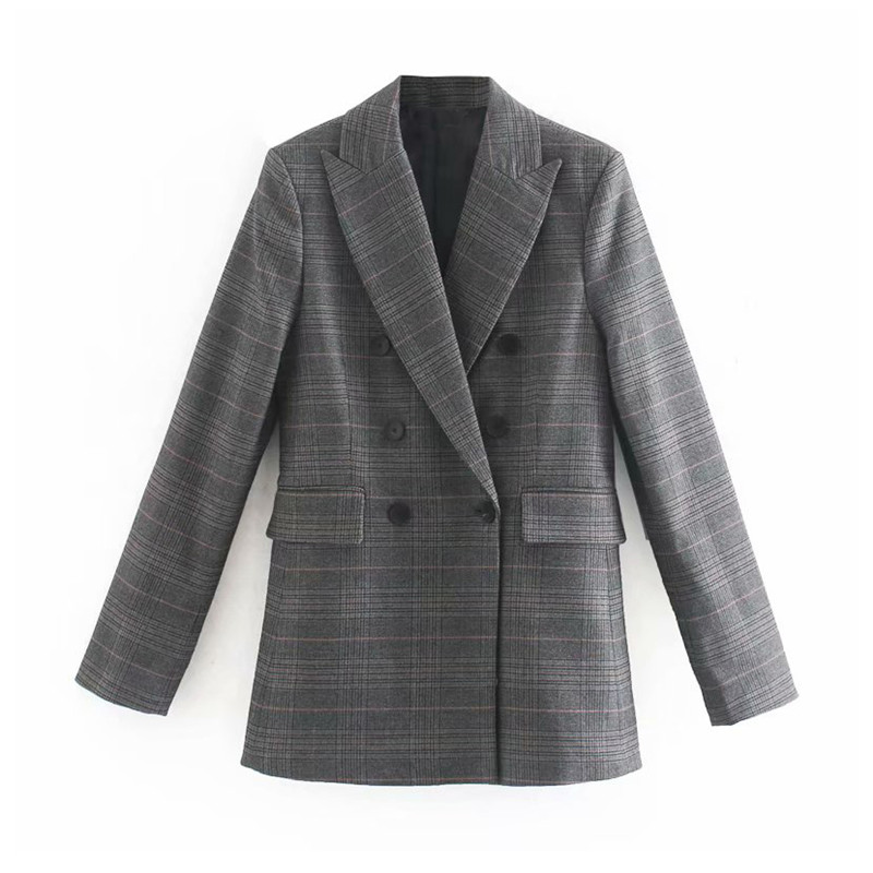 Women elegant plaid suit blazer Double-breasted pocket design long sleeve blazers coat female outwear tops, Dark grey
Women elegant plaid suit blazer Double-breasted pocket design long sleeve blazers coat female outwear tops, Dark grey