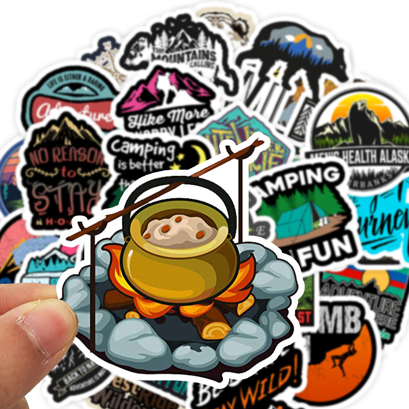 Adventure Travel Car Sticker 50pcs/lot Outdoor Camping Waterproof Unique Stickers for Suitcase Laptop Macbook Skateboard Helmet Motor Decals