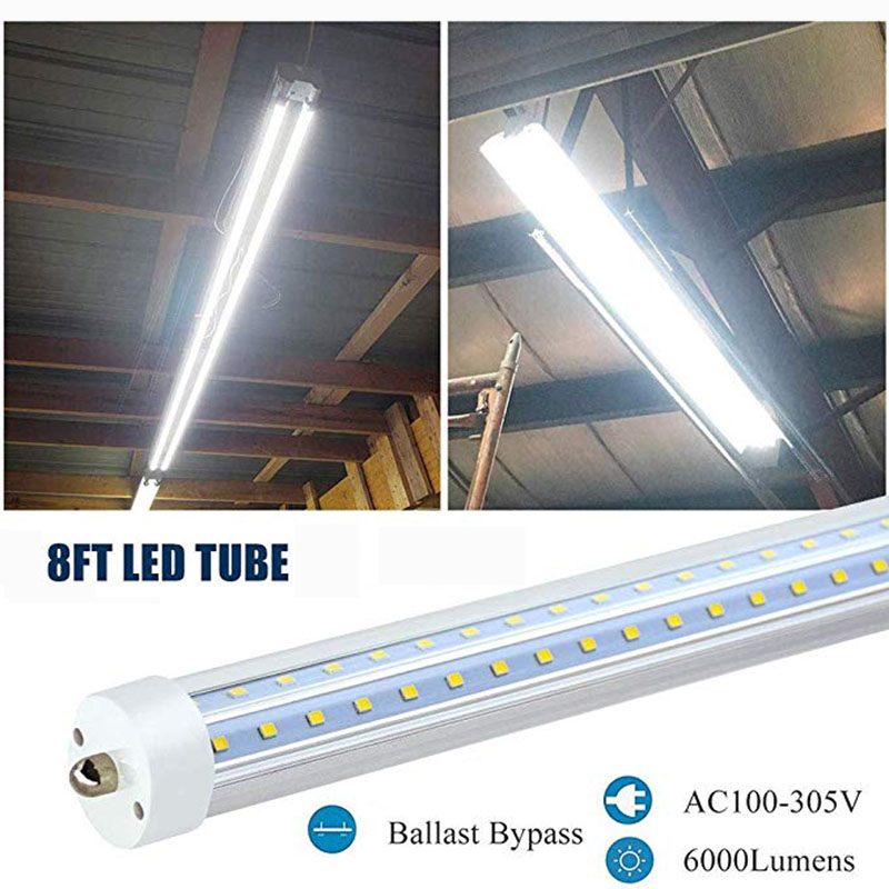 T8 8FT LED Tube Light 72w Single Pin FA8 Lamps 6000K Cold White Fluorescent Bulb Replacement Clear Cover Dual-Ended Power