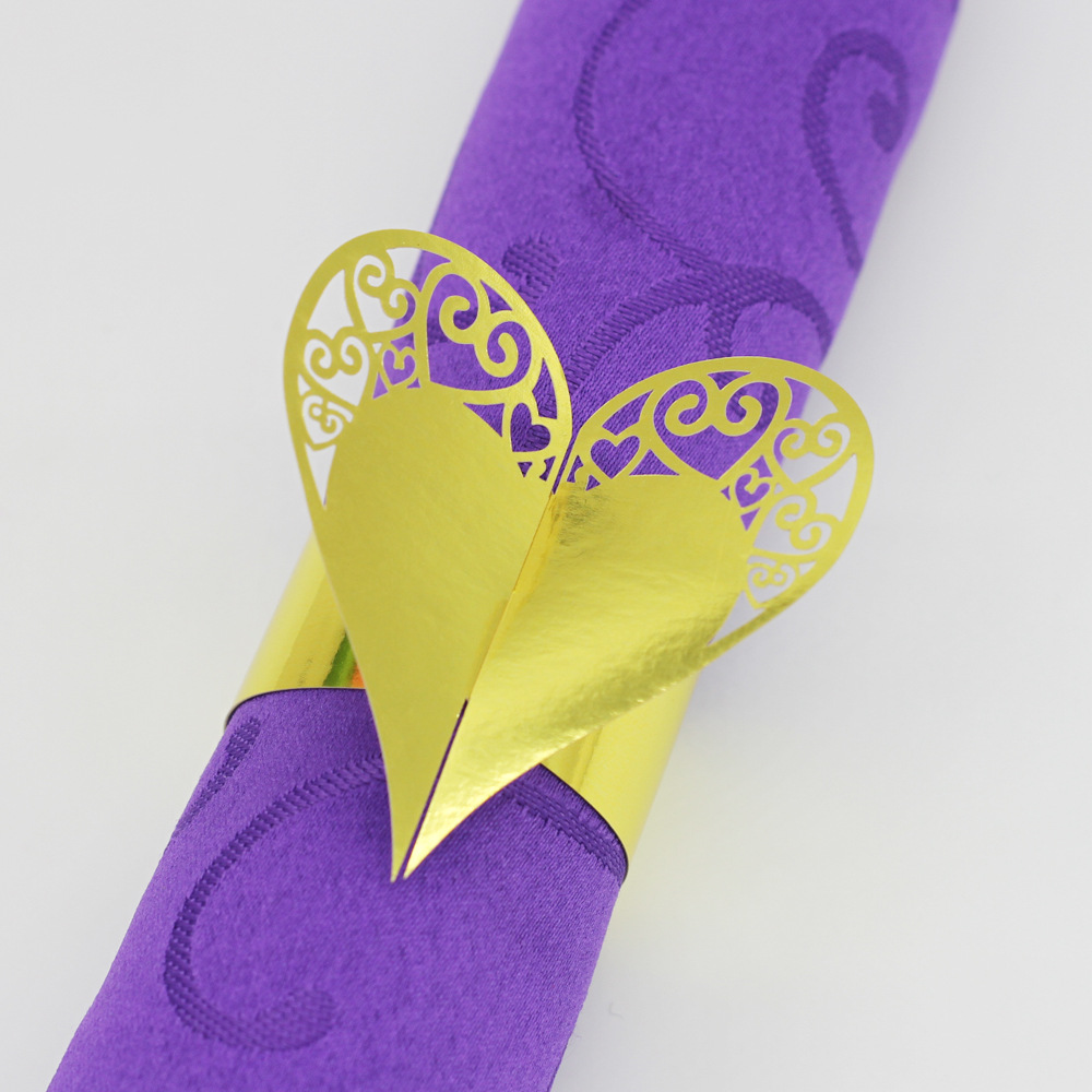 Hollow Creative Heart Shape Laser Cut Paper Napkin Ring for Wedding Party Dinner Table Decoration Napkin Buckle