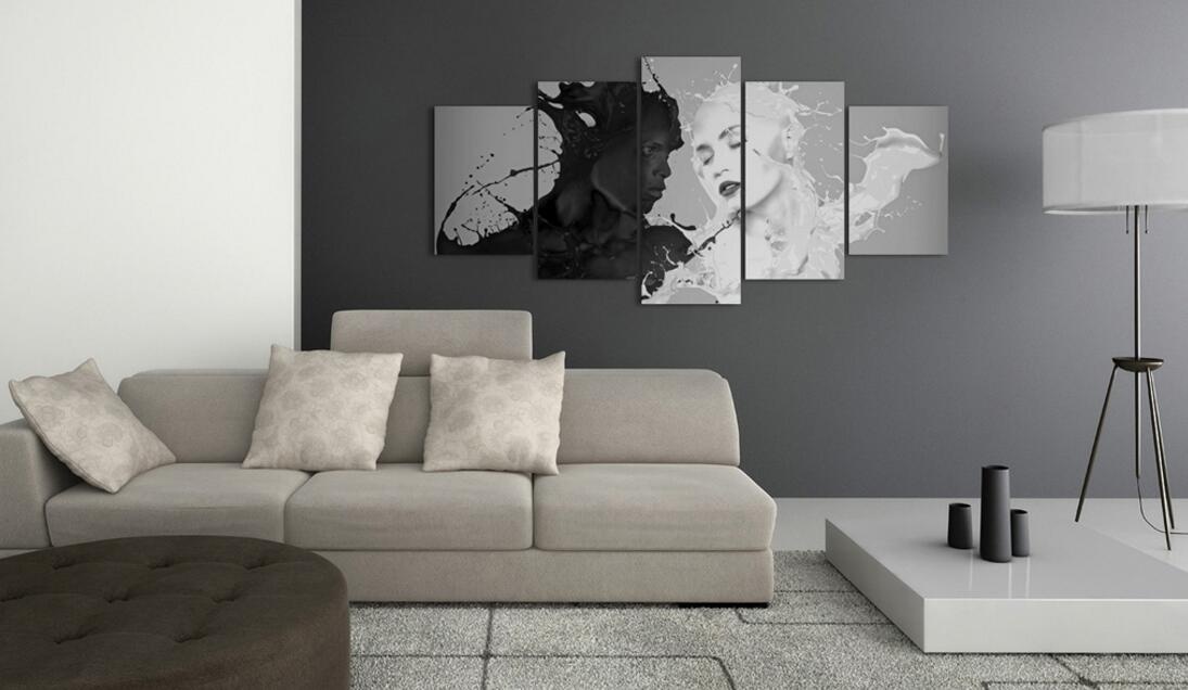 ( No Frame ) Canvas Print Modern Fashion Wall Art the Black and White Abstract Ink Character Love for Home Decoration Choose Color & Size