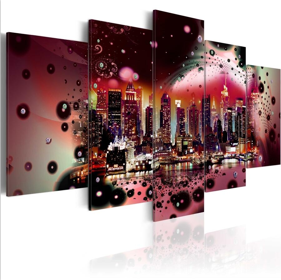 ( No Frame)5PCS/Set Modern Abstract Urban Architecture Colors New York Art Print Frameless Canvas Painting Wall Picture Home Decoration