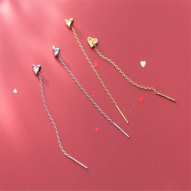 925 Sterling Silver Long Chain Earring For Women Girls New Sweet Heart Dangle Drop Earrings Ear Line Tassel Earring