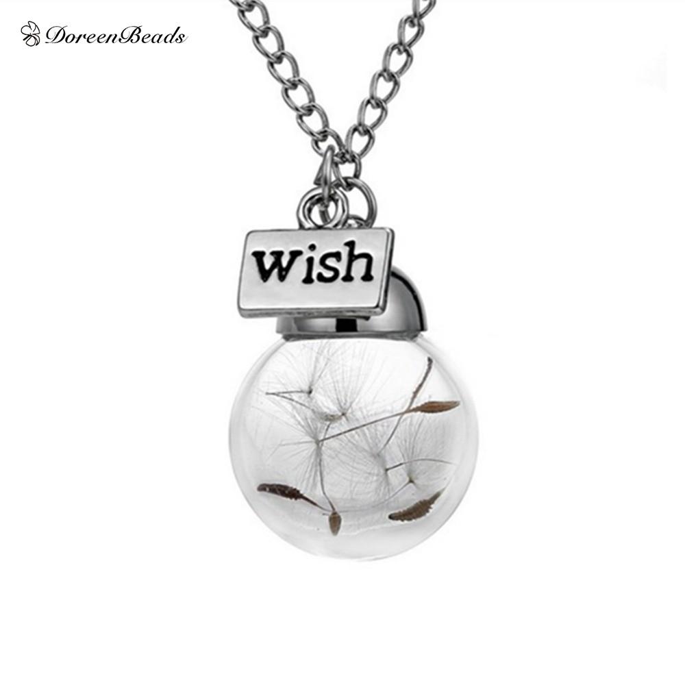 Wholesale-DoreenBeadsh bottle necklace Real Natural Dandelion Seeds Water Drop Bottle Botanical Pendant long Necklace a wish Woman