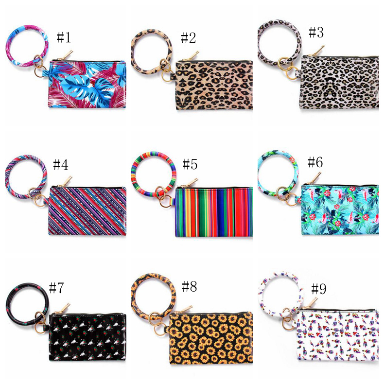 Wristlet Bags Bangle Keyring PU Leather Wristlet Keychain Bracelets Hanging Change Purse Phone Bag Women Girls Christmas Jewelry 10pcsDW4824