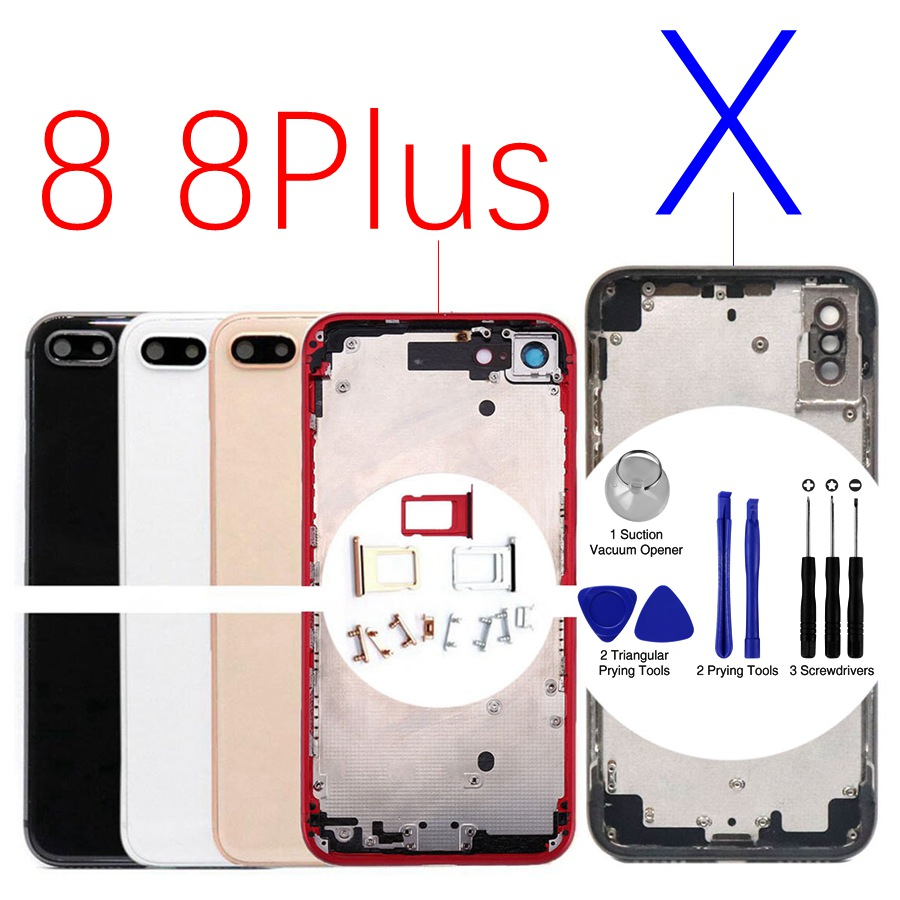For iPhone X 8 Plus Back Battery Door Glass Full Housing Middle Frame Panel Cover Chassis Side Buttons SIM Tray Replacement with Logo
For iPhone X 8 Plus Back Battery Door Glass Full Housing Middle Frame Panel Cover Chassis Side Buttons SIM Tray Replacement with Logo
