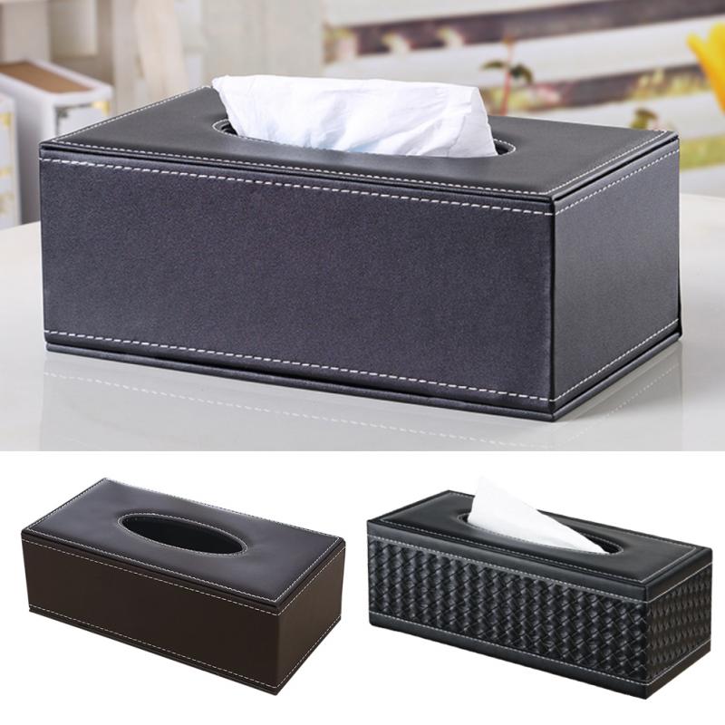 PU Leather Tissue Paper Holder Large Antimoisture Rectangular Paper Box Household Office Restaurant Napkin Holder Black
