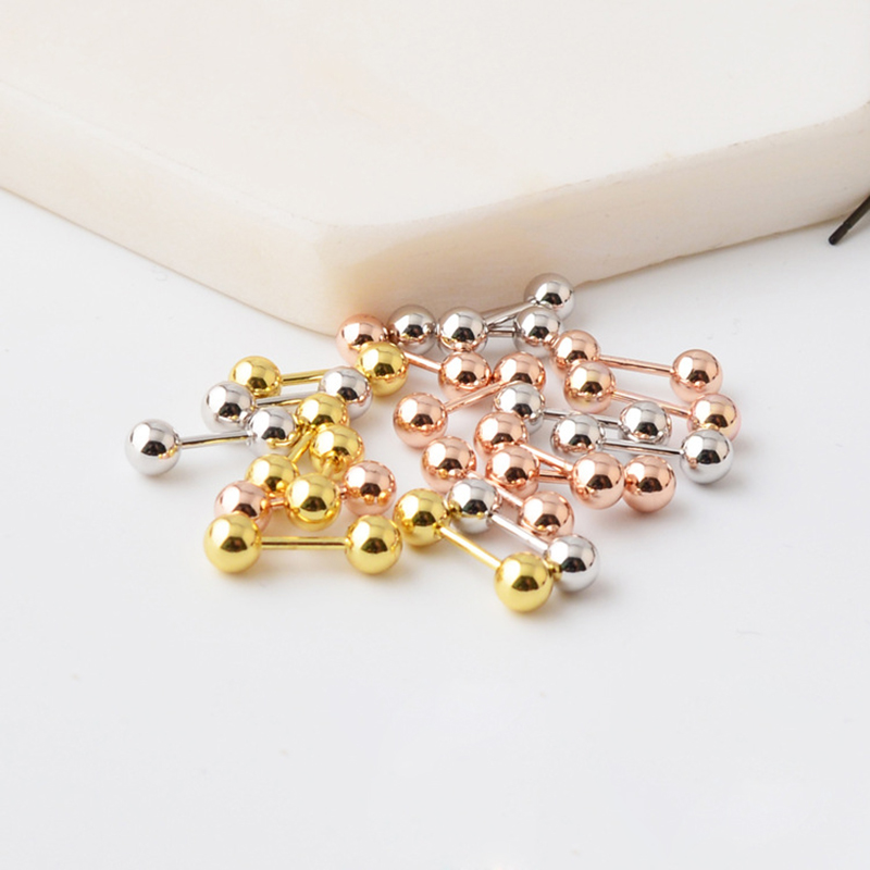 4MM Round Ball Screwback Stianless Steel Stud Earring Dumbbell Ear Bone Nail Jewelry Gold/Silver/Rose Gold Wholesale