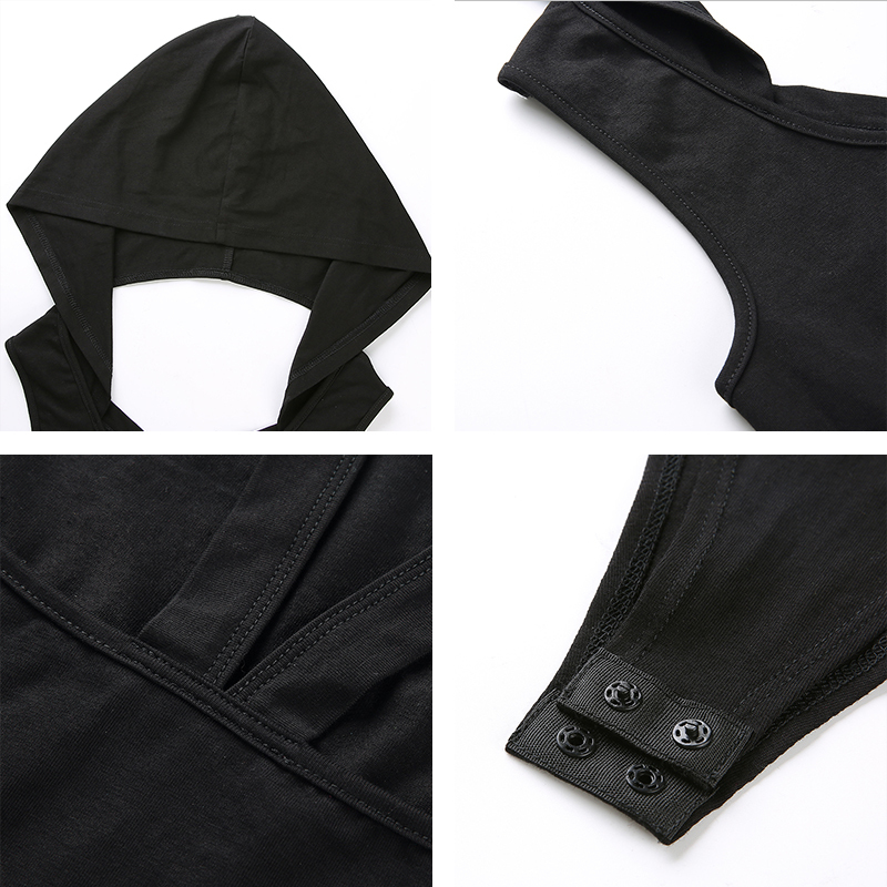 Rapwriter Sexy Backless Solid Star Cross Bandage Hoodied Bodysuits Women 2019 Spring Streetear Sleeveless Open Crotch Bodysuit T200116