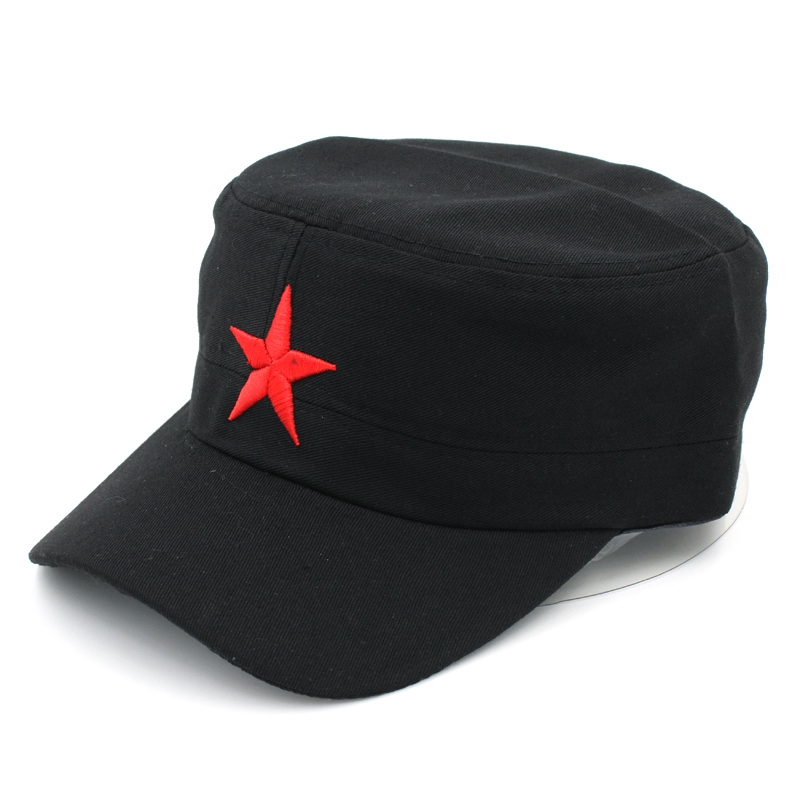 10pcs/Lot Men Women Military Cap Army Hat Spring Summer Winter Beach Outdoor Street Cool Church Sunhat Flat Top Hat With Red Star