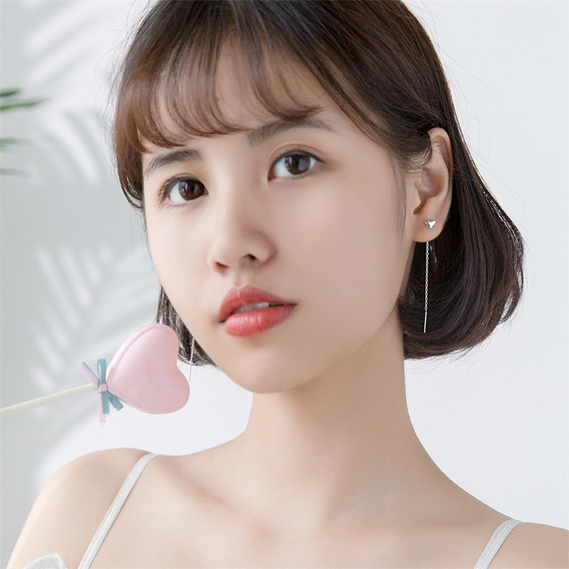 925 Sterling Silver Long Chain Earring For Women Girls New Sweet Heart Dangle Drop Earrings Ear Line Tassel Earring