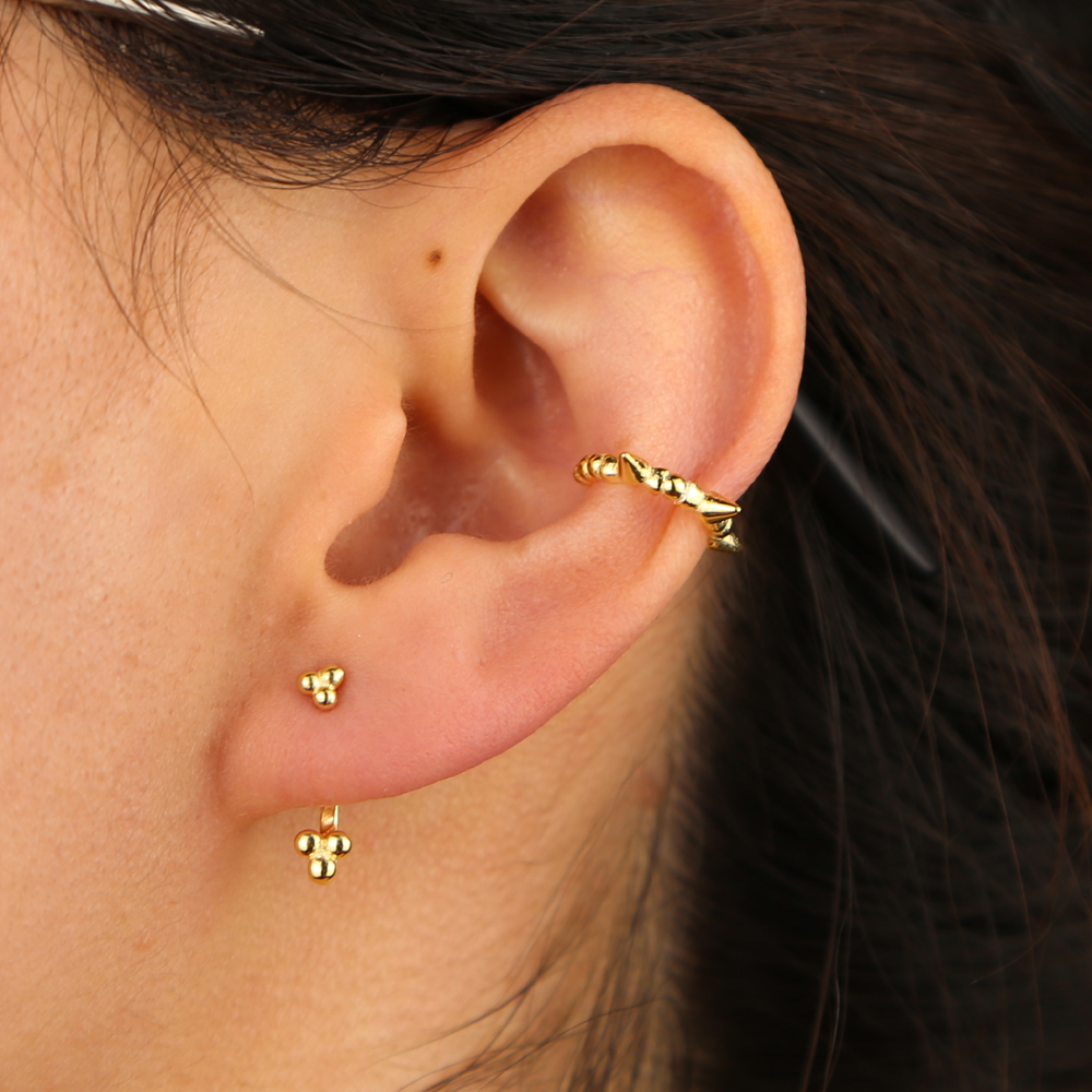 1 PIECE 925 sterling silver tiny cute spikes circle beaded band simple minimal ear cuff no piercing clip on earring
