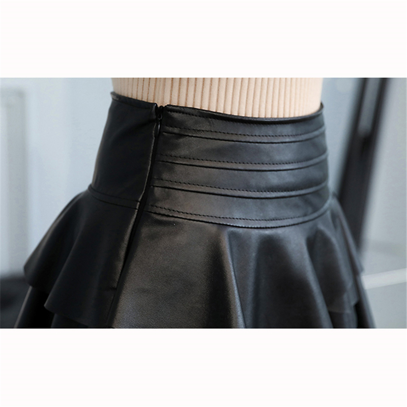 Womens Ruffles High Waist Skirt Autumn Female Sexy Party Black Pu Leather Short Skirts Lace Patchwork Mini Tutu Skirts Plus Size Y19042602