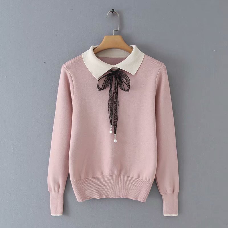 Hot sale YD40-8938 European and American fashion lapel tie sweater, Black
Hot sale YD40-8938 European and American fashion lapel tie sweater, Black
