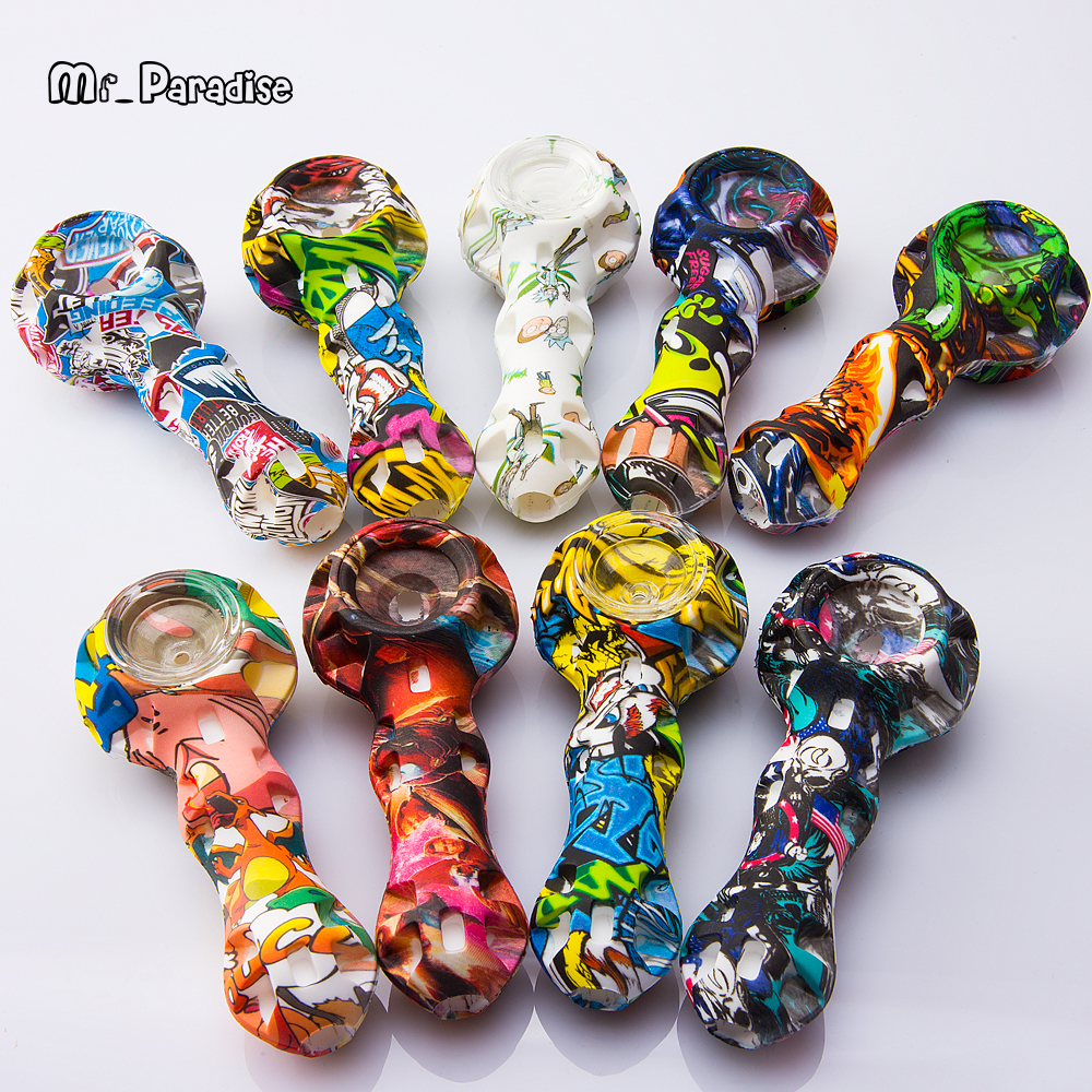Water Transfer Print Silicone Pipe with Glass Bowl+ Stainless Steel Dabber Mixed Color Smoking Hookah Pipe Dry Herb Food Grade Silicone Bon
Water Transfer Print Silicone Pipe with Glass Bowl+ Stainless Steel Dabber Mixed Color Smoking Hookah Pipe Dry Herb Food Grade Silicone Bon