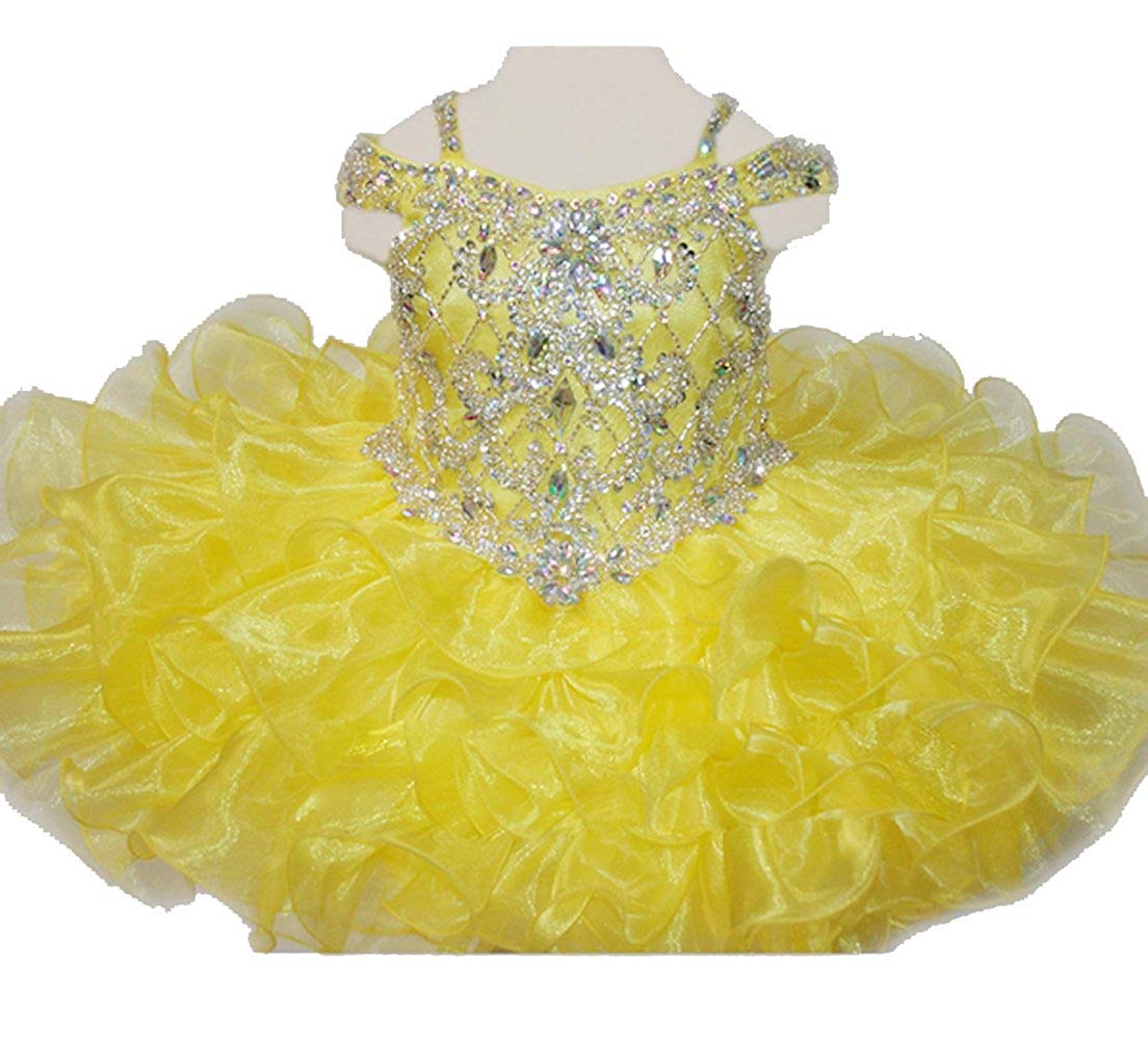 Baby Girls Crystal Pageant Cupcake Dress Princess Infant Special Occasion Jewel Diamond Birthday Party Short Gowns