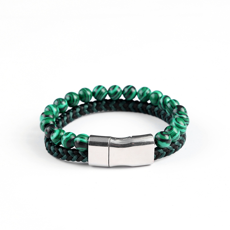 Leather beaded bracelet handmade 2 layer buckle men's temperament charm bracelet daily wear