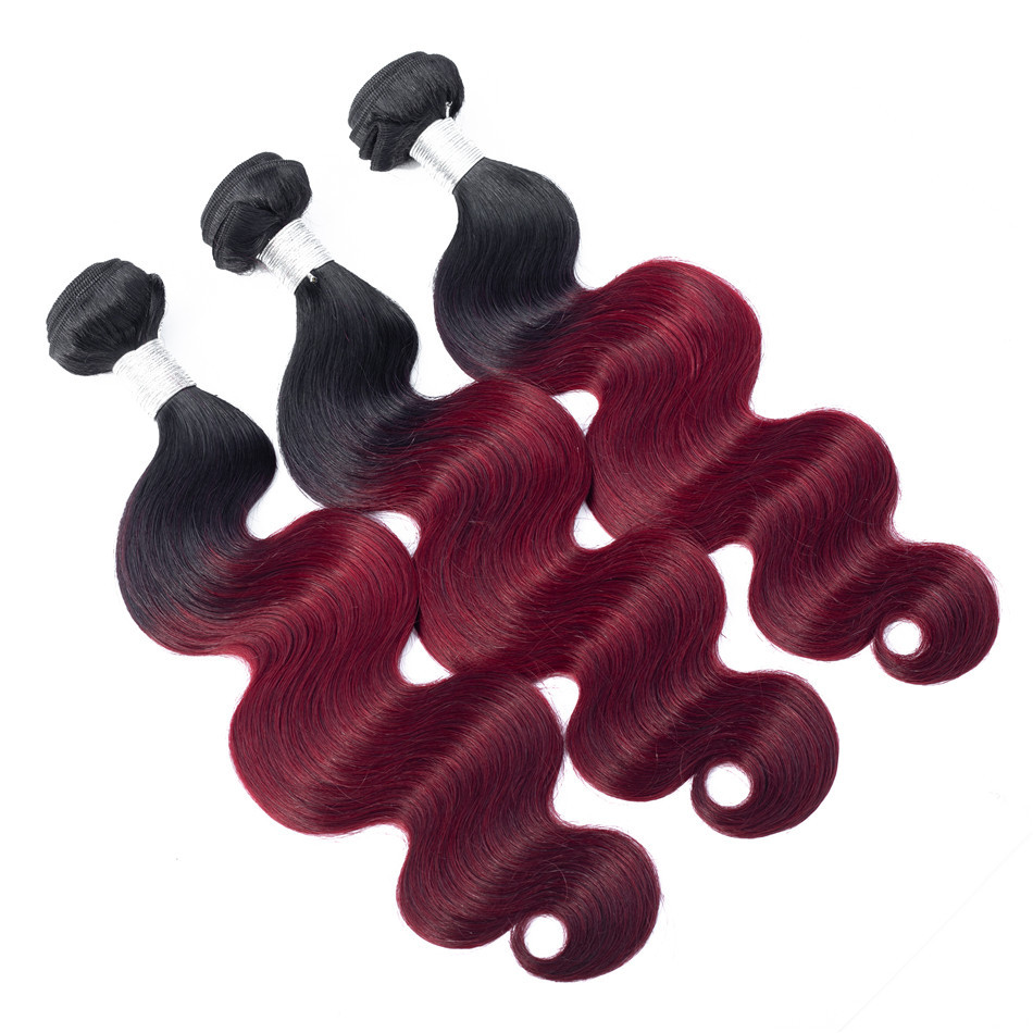 Free shipping Brazilian 1b/99J Body Wave with Lace Closure Human Weaves Ombre Color Hair Extensions